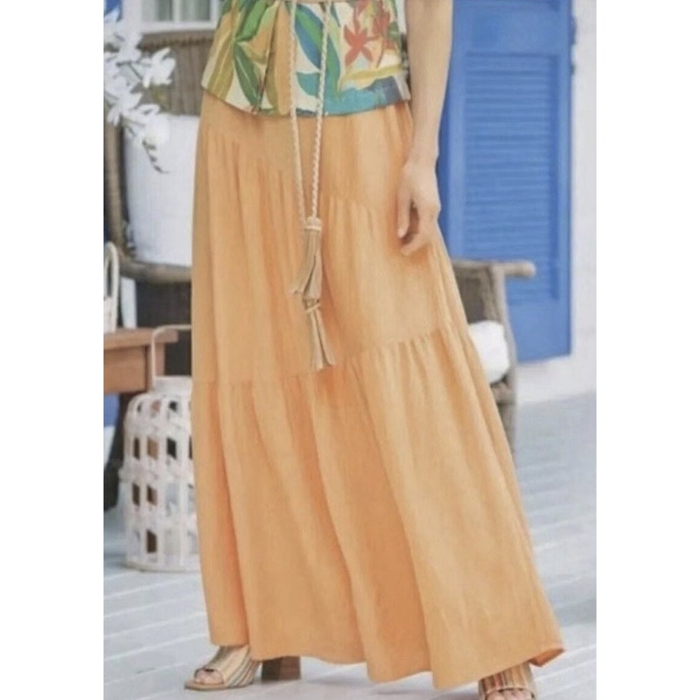 Soft Surroundings Madison Gauze Maxi Skirt Womens SZ M Apricot Tan Beach Flowy